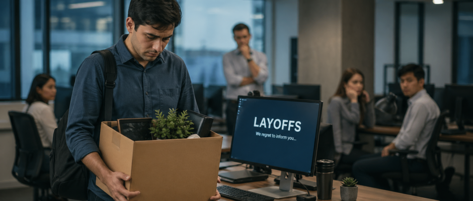 2026 Tech Layoff Tracker chart showing job cuts at Oracle, Meta, and Microsoft.