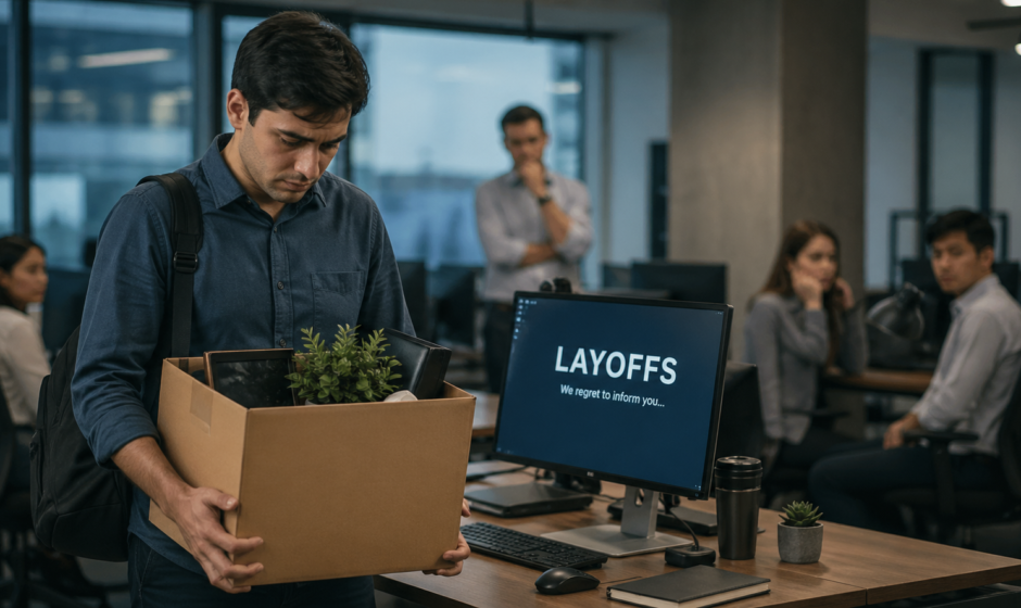 2026 Tech Layoff Tracker chart showing job cuts at Oracle, Meta, and Microsoft.