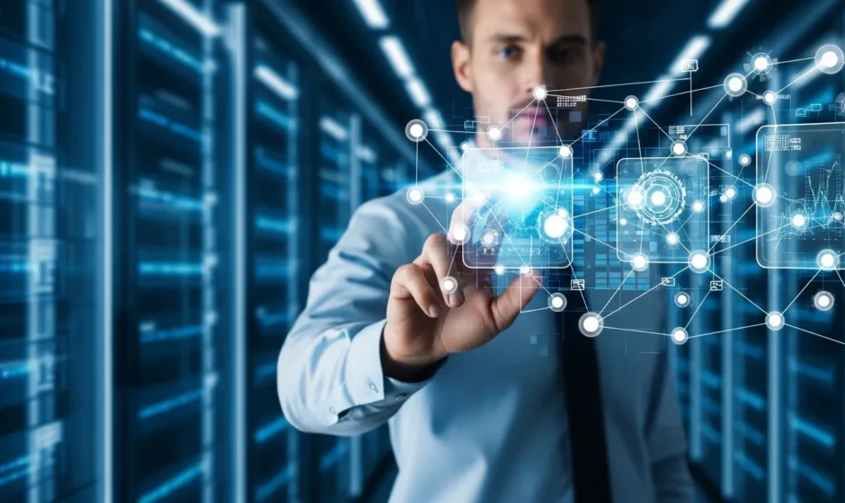 Digital visualization of adaptive network control optimizing data flow for next-gen global connectivity.