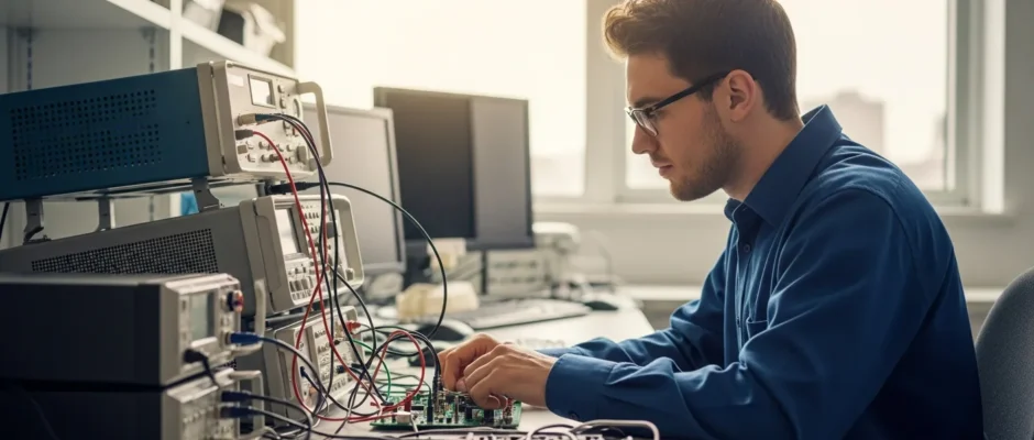 A male student working in a high-tech lab at one of the best computer engineering schools for 2026.