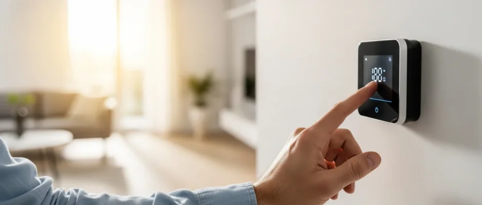 A man adjusting the best smart thermostat 2025 on a modern home wall for maximum energy efficiency.