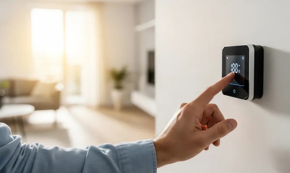 A man adjusting the best smart thermostat 2025 on a modern home wall for maximum energy efficiency.
