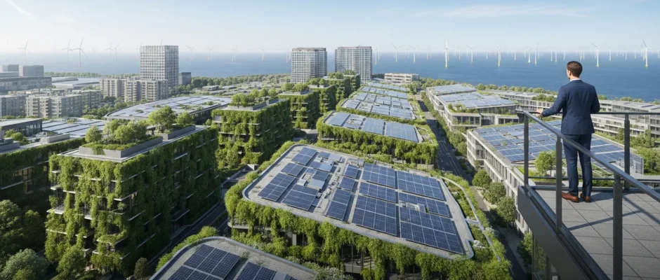 A visual representation of how green technology innovations are reshaping the global economy through renewable energy.