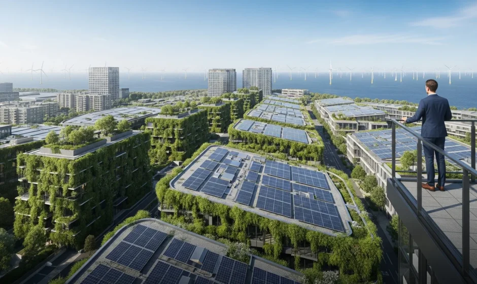 A visual representation of how green technology innovations are reshaping the global economy through renewable energy.