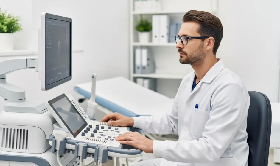 A professional male technician at work, showing how much does ultrasound tech make in 2026.