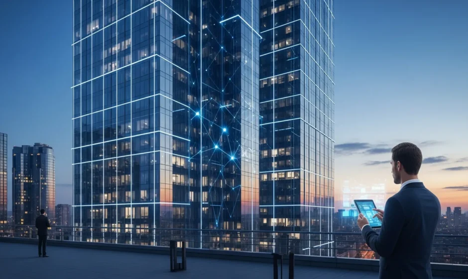 Modern cityscape showcasing integrated smart building solutions for efficient and sustainable urban infrastructure.