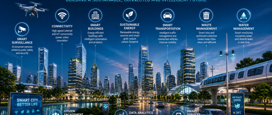 Dashboard showing keyword research for smart city technologies including volume, keyword difficulty, and related search queries.