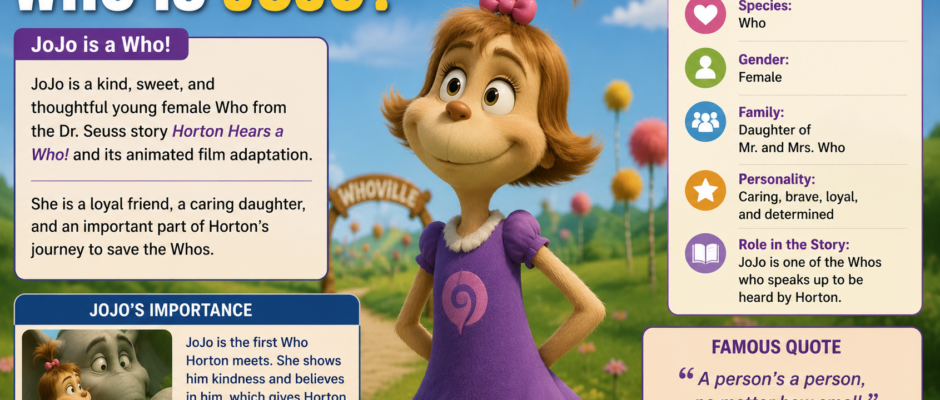 A keyword research dashboard showing search volume and difficulty for "who is jojo from horton hears a who."